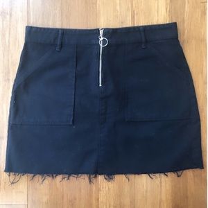 Black zip-up jean mini skirt